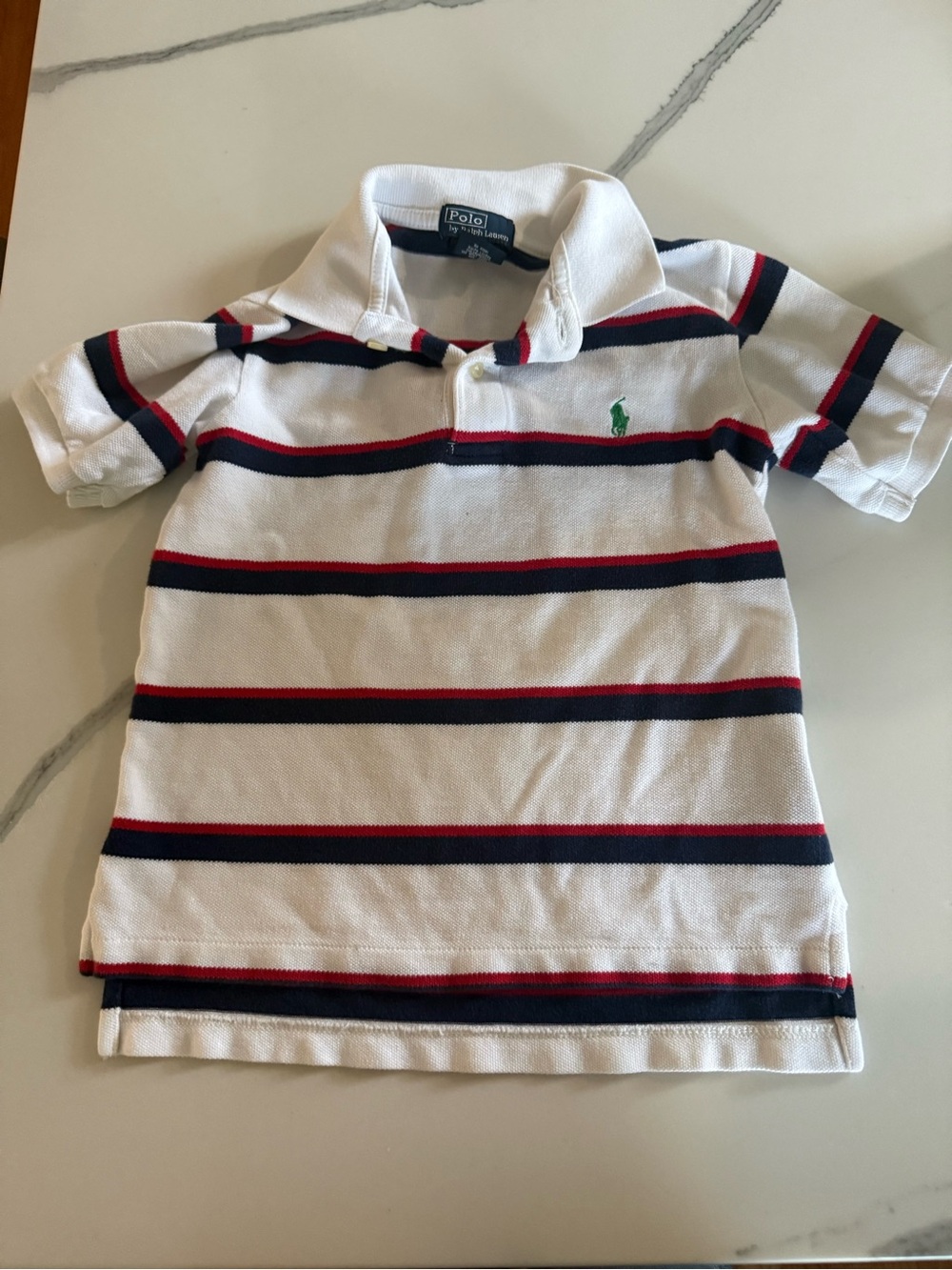Ralph Lauren White Polo with Navy & Red Stripes